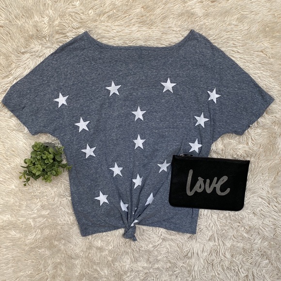 🎉HP🎉 Boutique Star Hi Lo Tie Top 💗 Heathered Blue & White - Picture 4 of 14